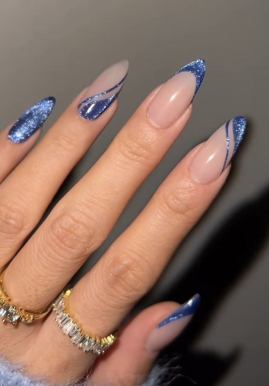 Swirly Glitter French Tips Press-On Nails